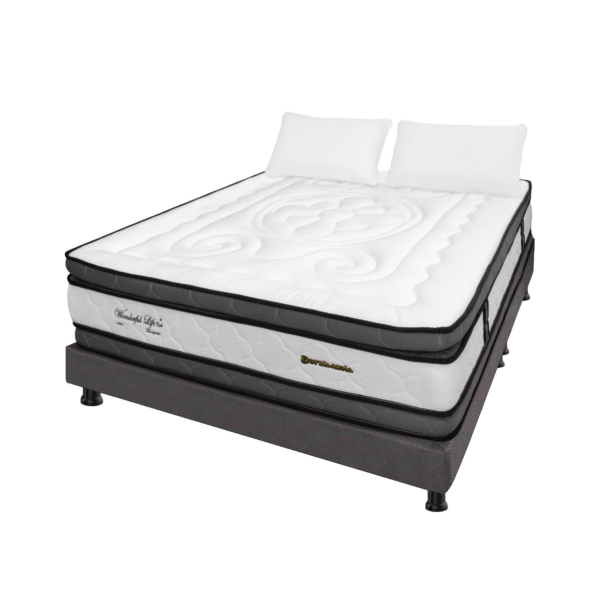 Combo Base Cama y Colchón Wonderful Blanco y Gris Semidoble 120 X 190 Cm Firmeza Medio Doble Faz - COLCHONES | Bylmo