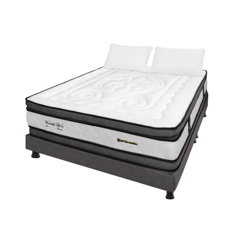 Combo Base Cama y Colchón Wonderful Blanco y Gris Queen 160 X 190 Cm Firmeza Medio Doble Faz - COLCHONES | Bylmo