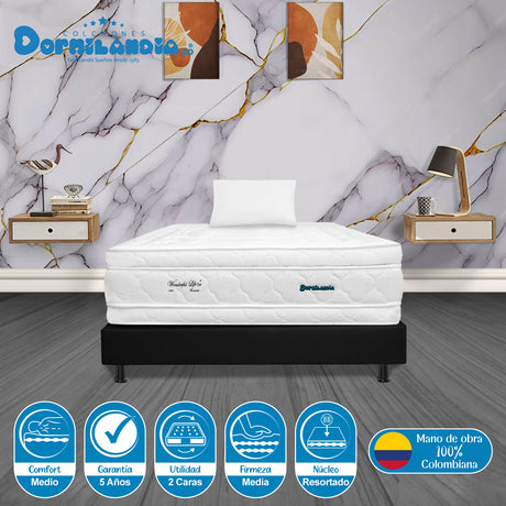Combo Base Cama y Colchón Wonderful Blanco y Negro Sencillo 100 X 190 Cm Firmeza Medio Doble Faz - COLCHONES | Bylmo