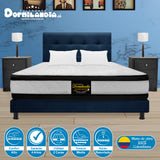 Combo Colchón Atenas Blanco y Azul Doble 140 X 190 Cm Firmeza Medio Doble Faz Con Cabecero y Base Cama - COLCHONES | Bylmo