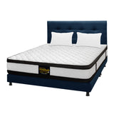 Combo Colchón Atenas Blanco y Azul King 200 X 200 Cm Firmeza Medio Doble Faz Con Cabecero y Base Cama - COLCHONES | Bylmo