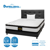 Combo Colchón Atenas Blanco y Gris Sencillo 100 X 190 Cm Firmeza Medio Doble Faz Con Cabecero y Base Cama - COLCHONES | Bylmo