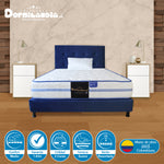 Combo Colchón Caribe Blanco Y Azul Sencillo 100 X 190 Cm Firmeza Suave Doble Faz Con Cabecero Y Base Cama