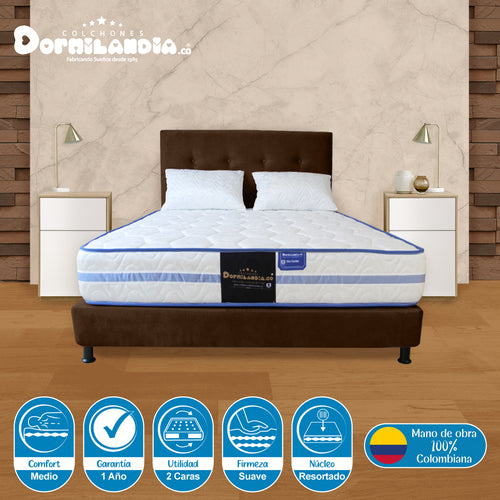 Combo Colchón Caribe Blanco Y Cafe Doble 140 X 190 Cm Firmeza Suave Doble Faz Con Cabecero Y Base Cama