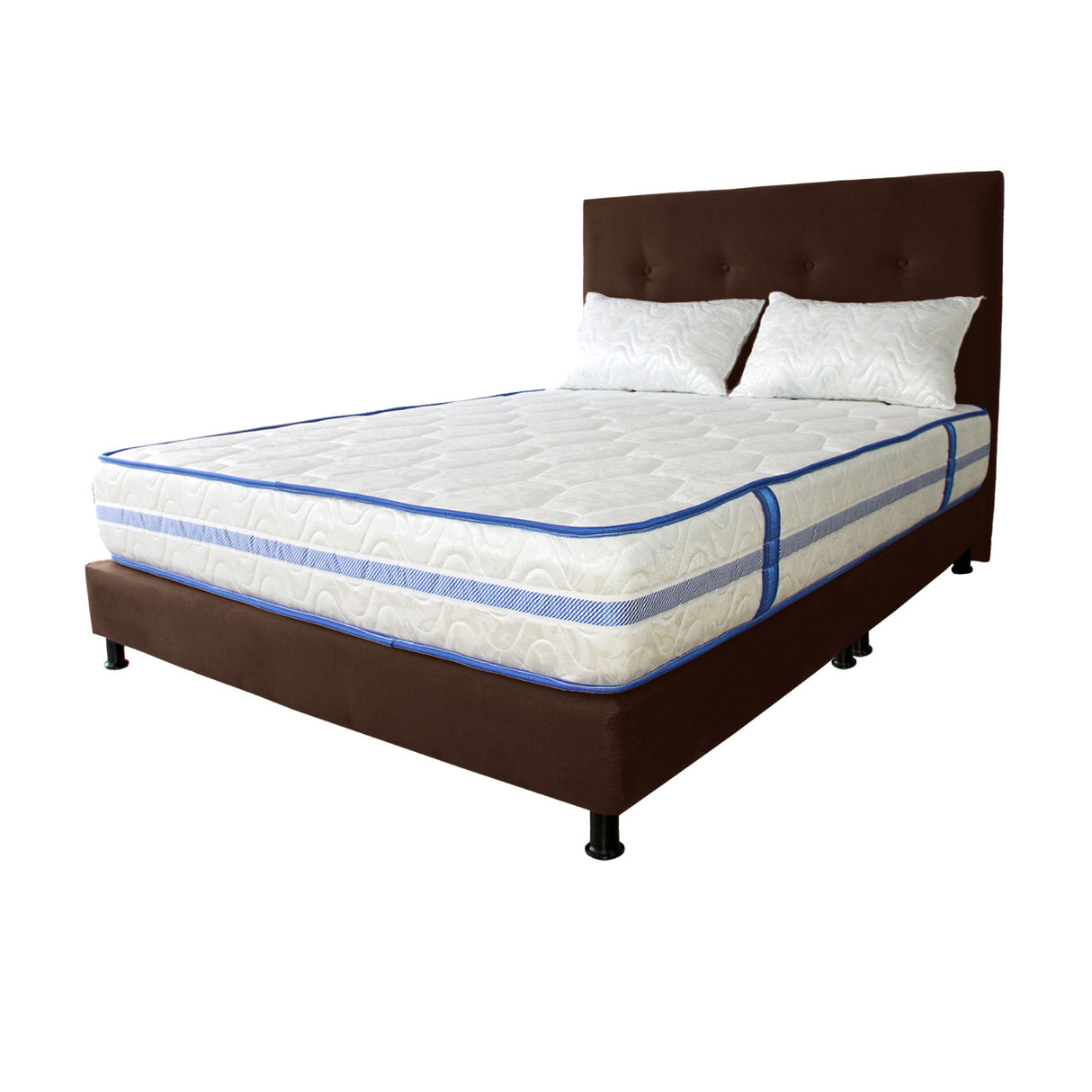 Combo Colchón Caribe Blanco y Cafe Queen 160 X 190 Cm Firmeza Suave Doble Faz Con Cabecero y Base Cama - COLCHONES | Bylmo