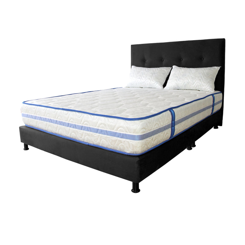 Combo Colchón Caribe Blanco Y Negro Queen 160 X 190 Cm Firmeza Suave Doble Faz Con Cabecero Y Base Cama