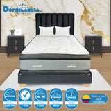 Combo Colchón Excalibur Gris y Arena Queen 160 X 190 Cm Firmeza Medio Doble Faz Con Cabecero y Base Cama - COLCHONES | Bylmo