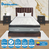 Combo Colchón Excalibur Gris Y Azul Queen 160 X 190 Cm Firmeza Medio Doble Faz Con Cabecero Y Base Cama