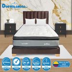 Combo Colchón Excalibur Gris Y Azul King 200 X 200 Cm Firmeza Medio Doble Faz Con Cabecero Y Base Cama