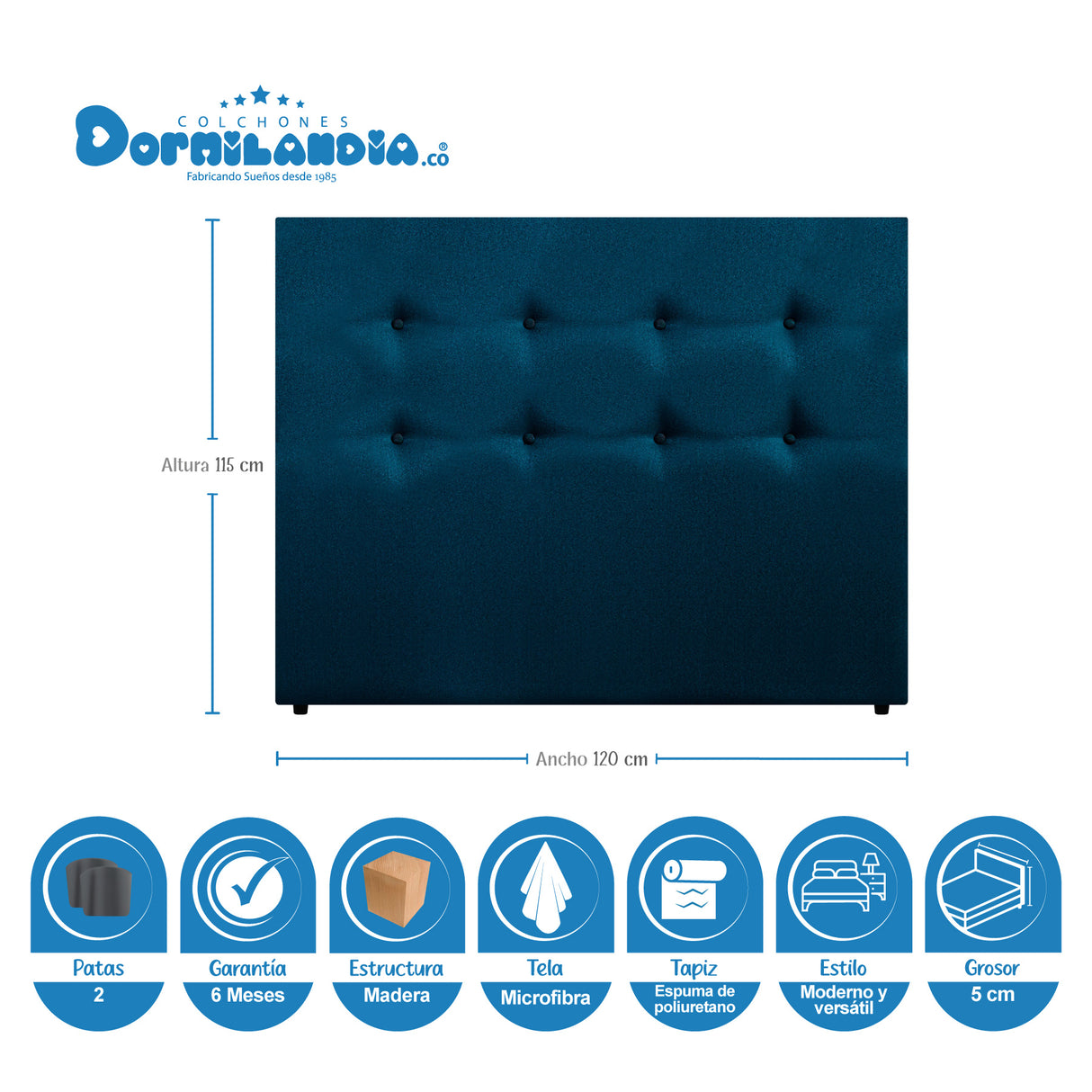 Combo Colchón Casata Blanco y Azul Semidoble 120 X 190 Cm Firmeza Medio Firme Doble Faz Con Cabecero y Base Cama - COLCHONES | Bylmo