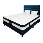 Combo Colchón Casata Blanco Y Azul Queen 160 X 190 Cm Firmeza Medio Firme Doble Faz Con Cabecero Y Base Cama