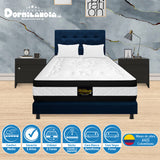 Combo Colchón Casata Blanco y Azul King 200 X 200 Cm Firmeza Medio Firme Doble Faz Con Cabecero y Base Cama - COLCHONES | Bylmo
