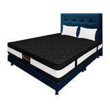 Combo Colchón Casata Blanco y Azul King 200 X 200 Cm Firmeza Medio Firme Doble Faz Con Cabecero y Base Cama - COLCHONES | Bylmo