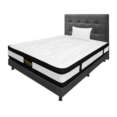 Combo Colchón Casata Blanco y Gris Sencillo 100 X 190 Cm Firmeza Medio Firme Doble Faz Con Cabecero y Base Cama - COLCHONES | Bylmo
