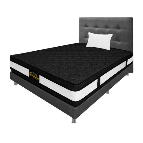 Combo Colchón Casata Blanco y Gris Sencillo 100 X 190 Cm Firmeza Medio Firme Doble Faz Con Cabecero y Base Cama - COLCHONES | Bylmo