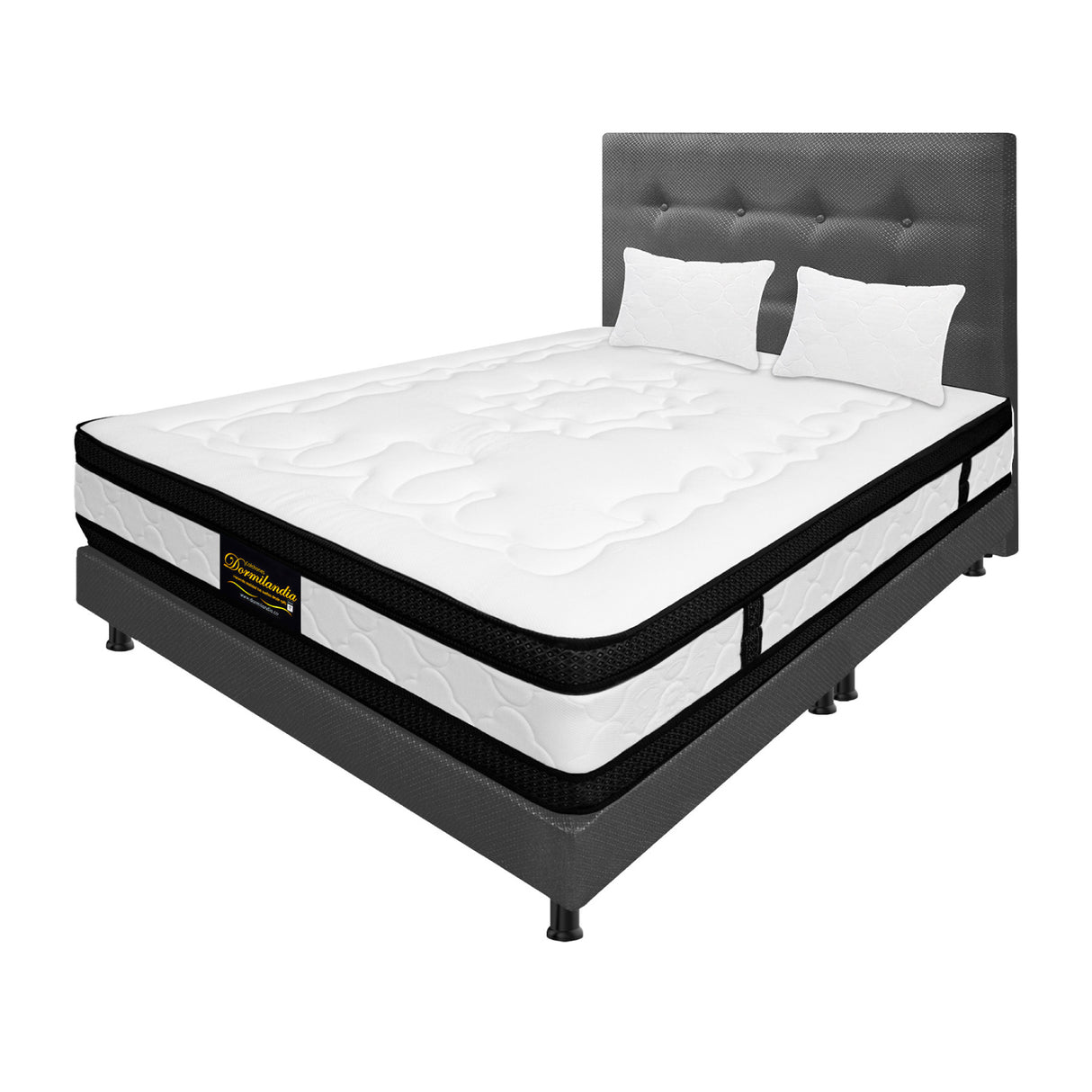 Combo Colchón Casata Blanco y Gris King 200 X 200 Cm Firmeza Medio Firme Doble Faz Con Cabecero y Base Cama - COLCHONES | Bylmo