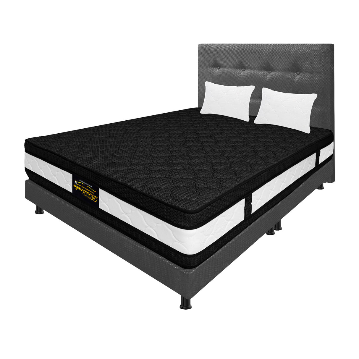 Combo Colchón Casata Blanco y Gris King 200 X 200 Cm Firmeza Medio Firme Doble Faz Con Cabecero y Base Cama - COLCHONES | Bylmo