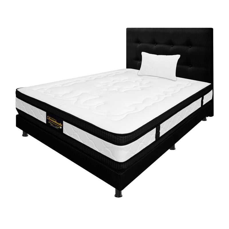 Combo Colchón Casata Blanco Y Negro Sencillo 100 X 190 Cm Firmeza Medio Firme Doble Faz Con Cabecero Y Base Cama