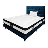 Combo Colchón Blanco y Azul Sencillo 100 X 190 Cm Firmeza Medio Suave Doble Faz Con Cabecero y Base Cama - COLCHONES | Bylmo