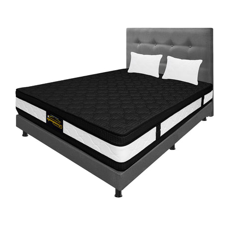 Combo Colchón Blanco y Gris Doble 140 X 190 Cm Firmeza Medio Suave Doble Faz Con Cabecero y Base Cama - COLCHONES | Bylmo