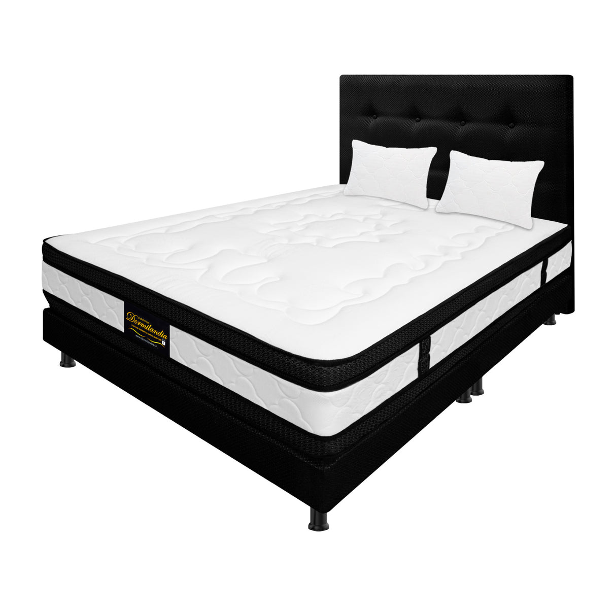 Combo Colchón Blanco y Negro King 200 X 200 Cm Firmeza Medio Suave Doble Faz Con Cabecero y Base Cama - COLCHONES | Bylmo