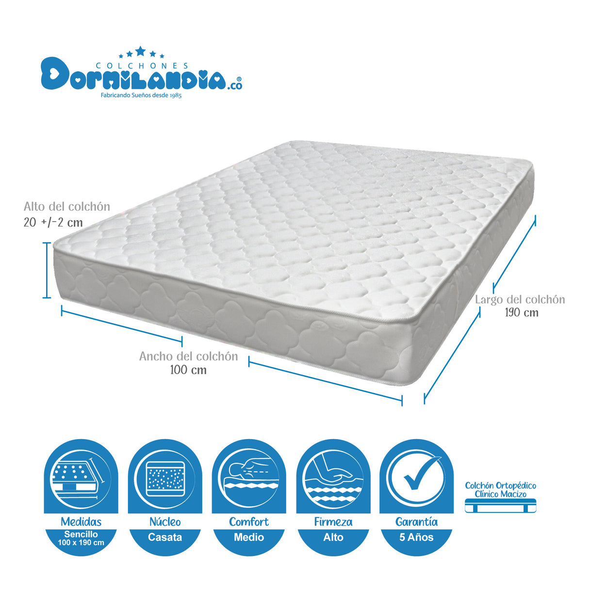 Combo Colchón Macizo Blanco y Negro Sencillo 100 X 190 Cm Firmeza Firme Doble Faz Con Cabecero y Base Cama - COLCHONES | Bylmo