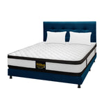 Combo Colchón Malta Blanco Y Azul Doble 140 X 190 Cm Firmeza Firme Doble Faz Con Cabecero Y Base Cama