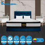 Combo Colchón Malta Blanco Y Azul King 200 X 200 Cm Firmeza Firme Doble Faz Con Cabecero Y Base Cama