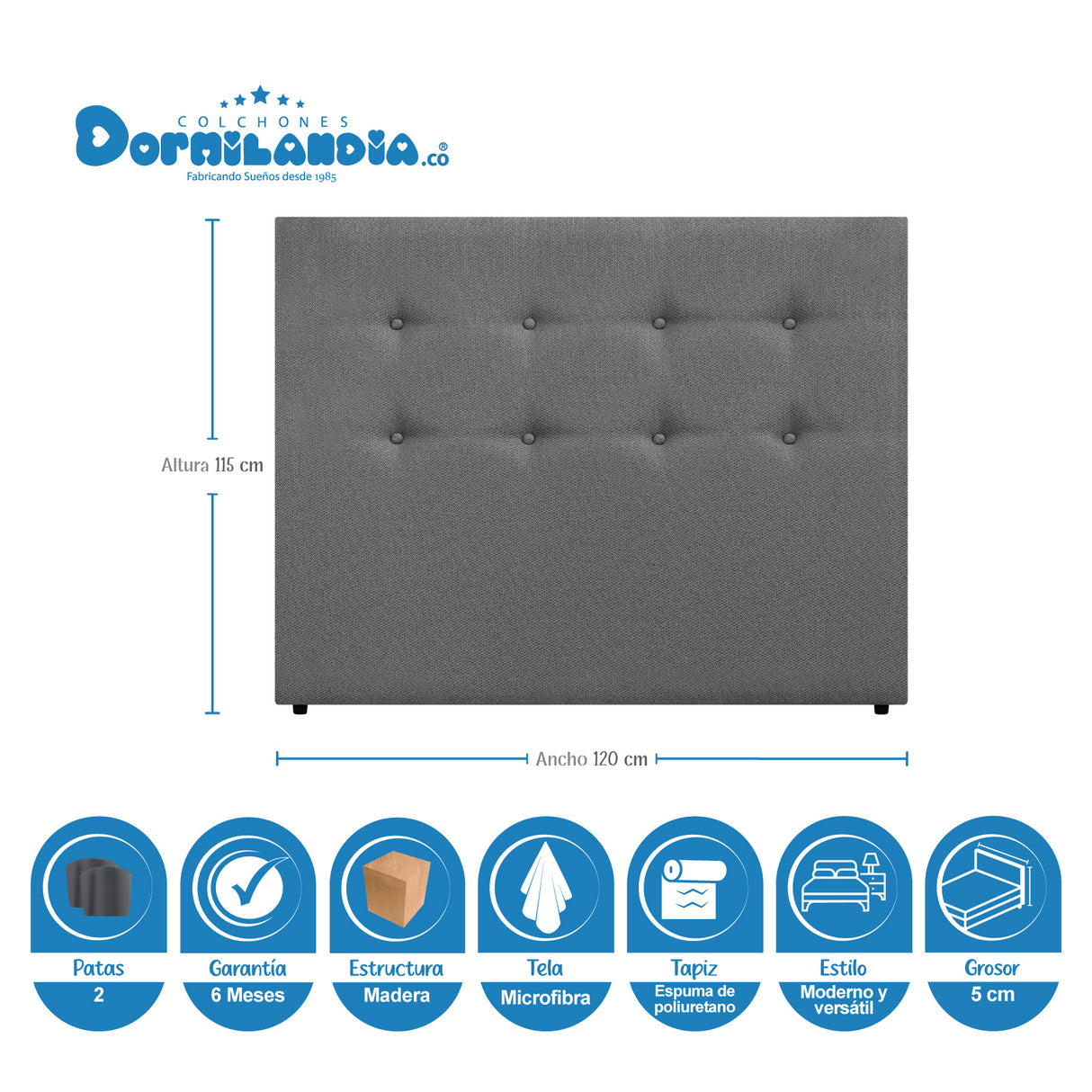 Combo Colchón Malta Blanco y Gris Semidoble 120 X 190 Cm Firmeza Firme Doble Faz Con Cabecero y Base Cama - COLCHONES | Bylmo