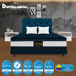 Combo Colchón Marshall Azul Semidoble 120 X 190 Cm Firmeza Medio Doble Faz Con Cabecero Y Base Cama