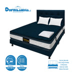 Combo Colchón Marshall Azul Queen 160 X 190 Cm Firmeza Medio Doble Faz Con Cabecero Y Base Cama