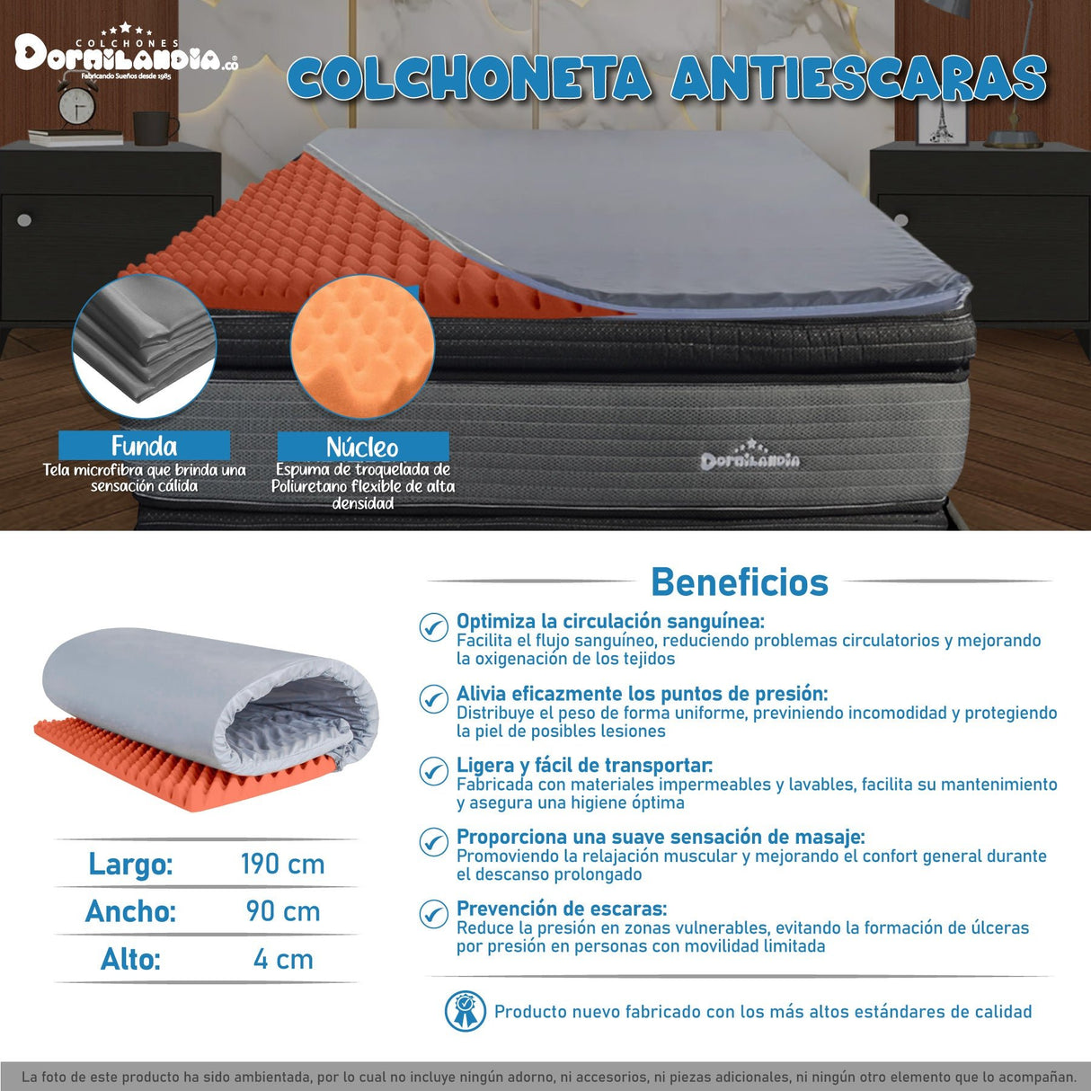 Colchoneta Antiescaras Gris Sencillo 90 X 190 Cm Firmeza Medio Firme - COLCHONES | Bylmo