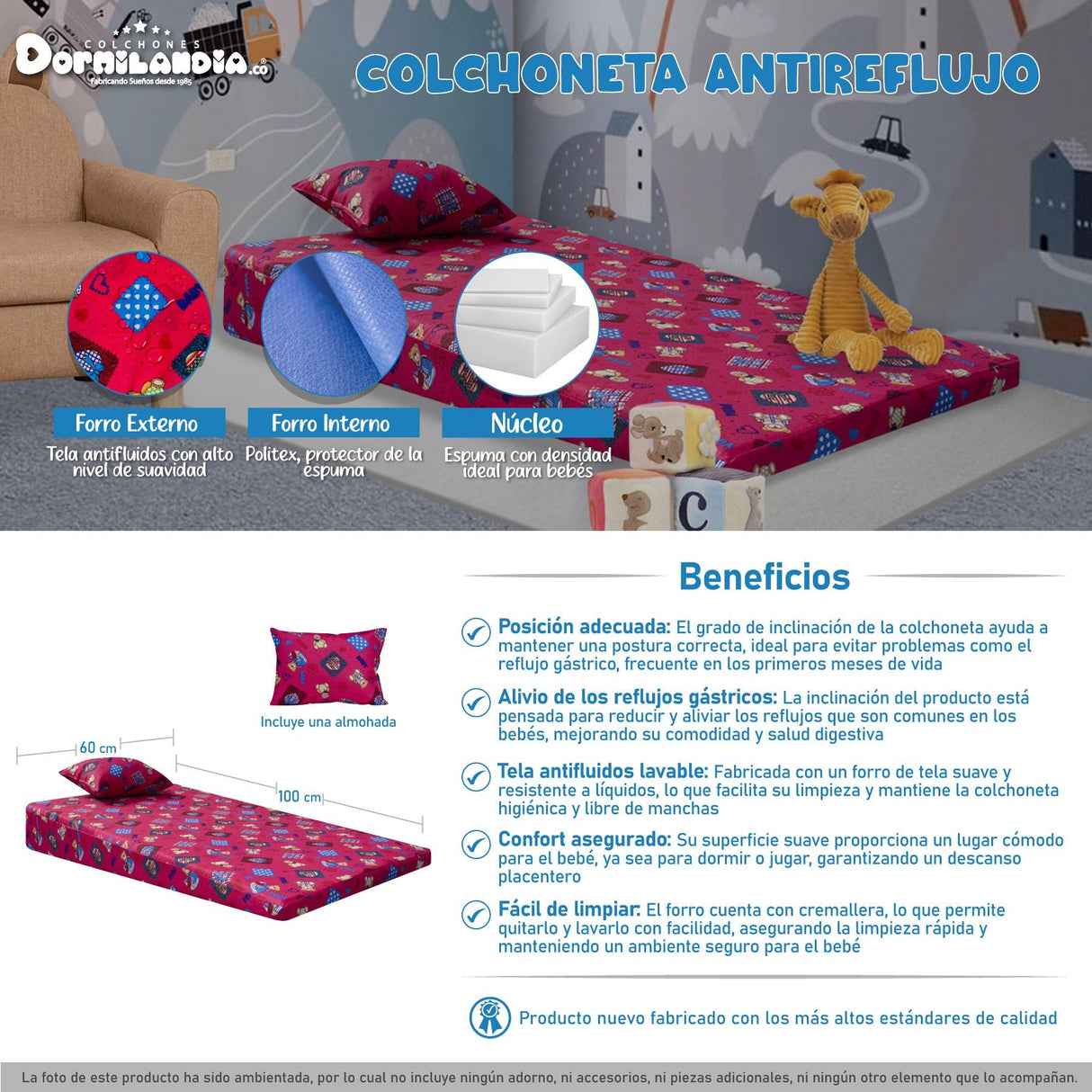Colchoneta Osos Baby Rosa 60x100cm Antireflujo - COLCHONES | Bylmo