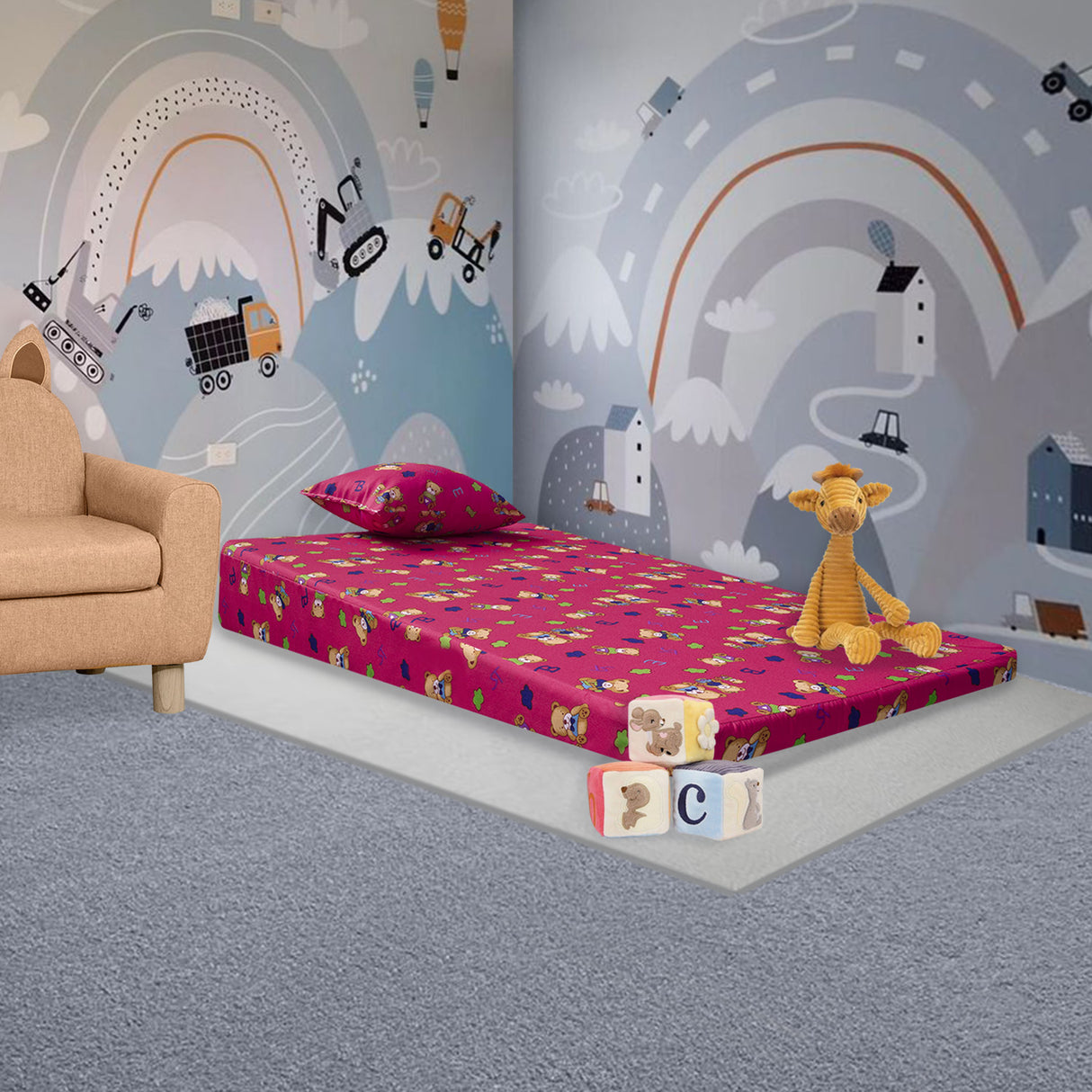 Colchoneta Osos Letras Rosa 60x100cm Antireflujo - COLCHONES | Bylmo
