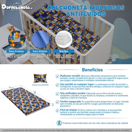 Colchoneta Osos Cariñosos Azul 70x130cm Para Bebés - COLCHONES | Bylmo