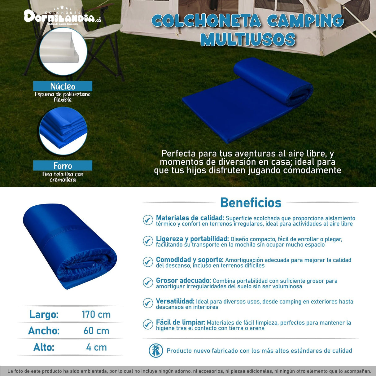 Colchoneta Azul 60x170cm Para Camping - COLCHONES | Bylmo