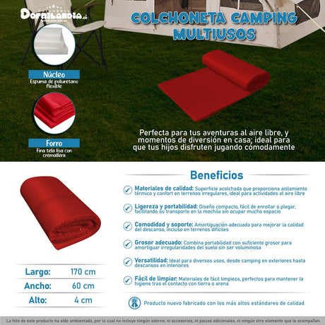 Colchoneta Rojo 60x170cm Para Camping - COLCHONES | Bylmo