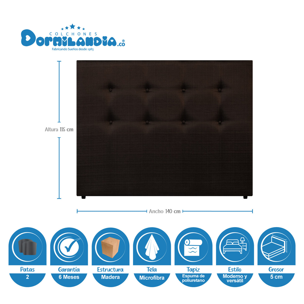 Combo Colchón Marshall Cafe Doble 140 X 190 Cm Firmeza Medio Doble Faz Con Cabecero y Base Cama - COLCHONES | Bylmo