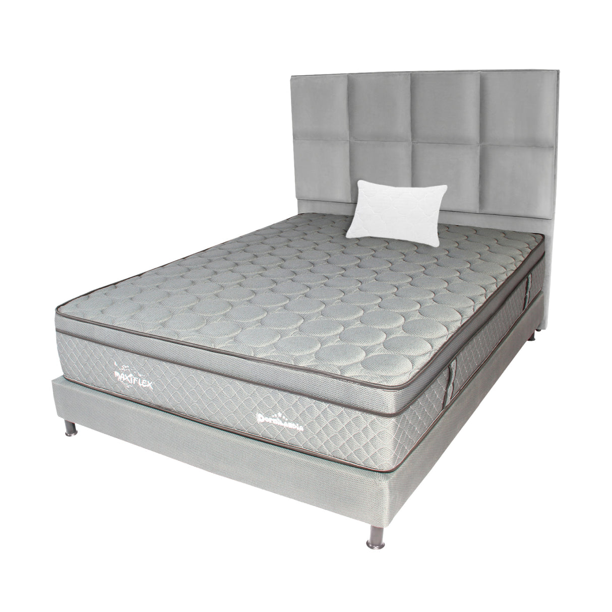 Combo Colchón Maxiflex Gris Sencillo 100 X 190 Cm Firmeza Suave Con Cabecero y Base Cama - COLCHONES | Bylmo