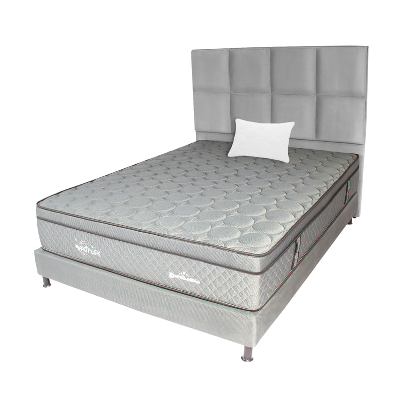 Combo Colchón Maxiflex Gris Sencillo 100 X 190 Cm Firmeza Suave Con Cabecero Y Base Cama