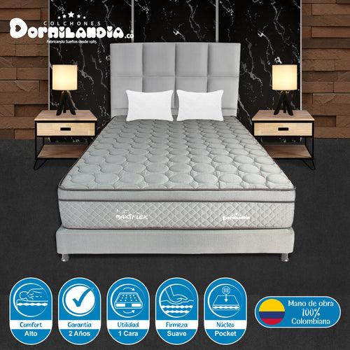 Combo Colchón Maxiflex Gris Semidoble 120 X 190 Cm Firmeza Suave Con Cabecero Y Base Cama