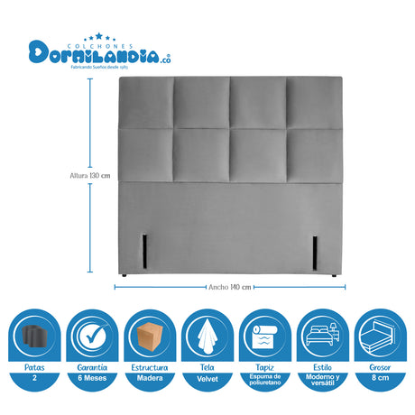 Combo Colchón Maxiflex Gris Doble 140 X 190 Cm Firmeza Suave Con Cabecero y Base Cama - COLCHONES | Bylmo