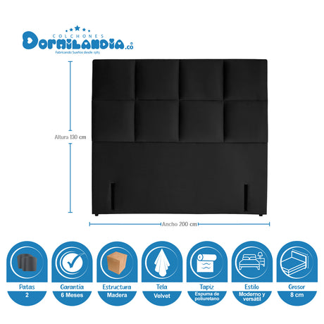 Combo Colchón Maxiflex Gris y Negro King 200 X 200 Cm Firmeza Suave Con Cabecero y Base Cama - COLCHONES | Bylmo