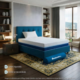 Combo Colchón Enrollado Multisleep Blanco y Azul Sencillo 100 X 190 Cm Firmeza Medio Doble Faz Con Cabecero y Base Cama