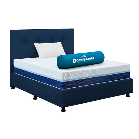 Combo Colchón Multisleep Blanco y Azul Sencillo 100 X 190 Cm Firmeza Medio Doble Faz Con Cabecero y Base Cama - COLCHONES | Bylmo