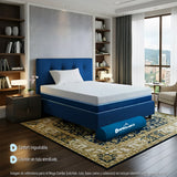 Combo Colchón Multisleep Blanco y Azul Sencillo 100 X 190 Cm Firmeza Medio Doble Faz Con Cabecero y Base Cama - COLCHONES | Bylmo
