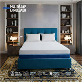 Combo Colchón Enrollado Multisleep Blanco y Azul Semidoble 120 X 190 Cm Firmeza Medio Doble Faz Con Cabecero y Base Cama