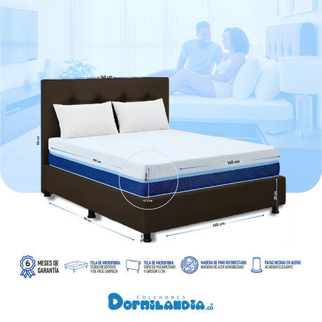 Combo Colchón Multisleep Blanco y Cafe Doble 140 X 190 Cm Firmeza Medio Doble Faz Con Cabecero y Base Cama - COLCHONES | Bylmo