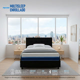 Combo Colchón Enrollado Multisleep Blanco y Negro Sencillo 100 X 190 Cm Firmeza Medio Doble Faz Con Cabecero y Base Cama