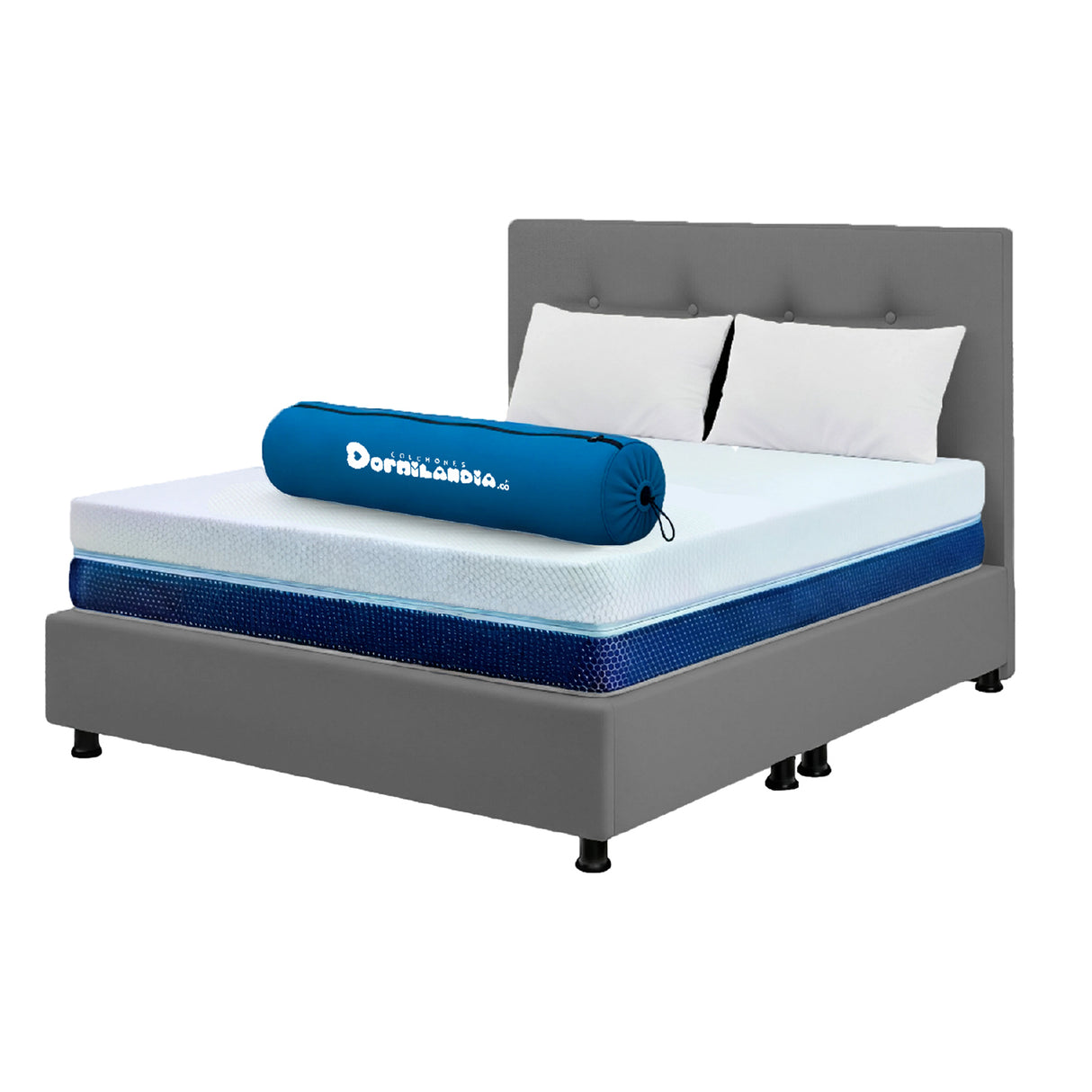 Combo Colchón Enrollado Multisleep Blanco y Gris Queen 160 X 190 Cm Firmeza Medio Doble Faz Con Cabecero y Base Cama